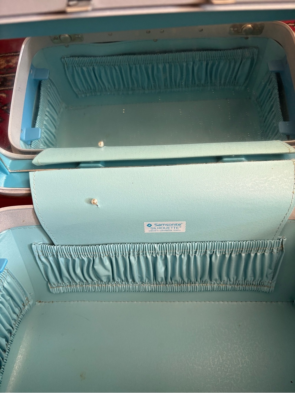 Vintage Samsonite Silhouette Baby Blue Hard Case Train Makeup Case  14”x 8”x 7” - Picture 7 of 12